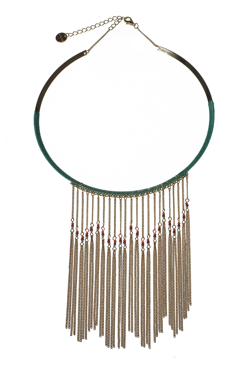 Spang collier goud fijn met 24 sliertjes met gekleurde kraaltjes